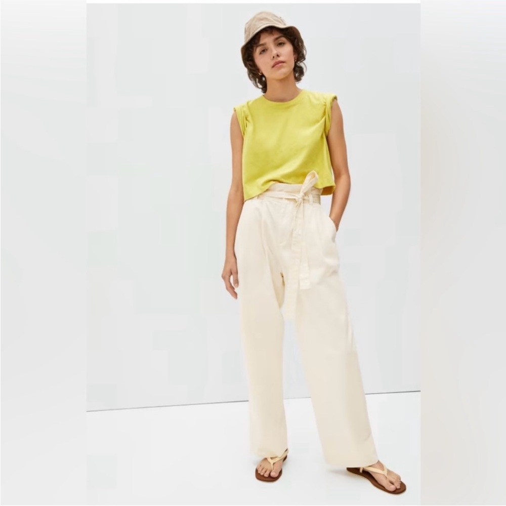 Everlane The Paperbag Pant Organic Cotton Canvas Cream High Rise Minimal NO BELT